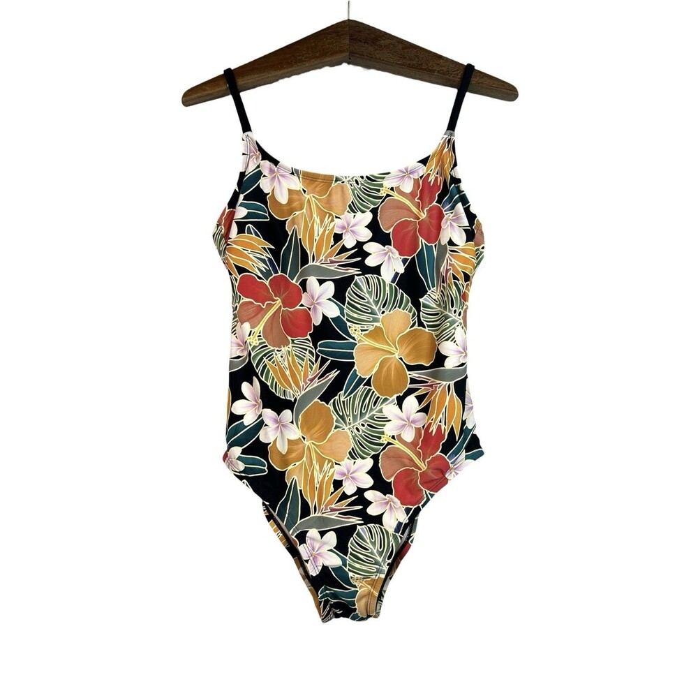 Hurley Ladies One-Piece UPF 50+ 4-Way Stretch Swimsuit Black Caribbean Floral L
